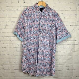 Tailorbyrd Mens 4XLT Floral Pebble Print Short Sleeve Button Down Shirt Blue Red